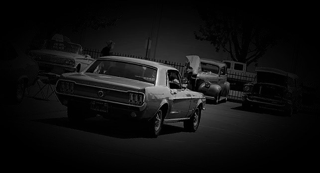 vintage car in darkened parking lot 2