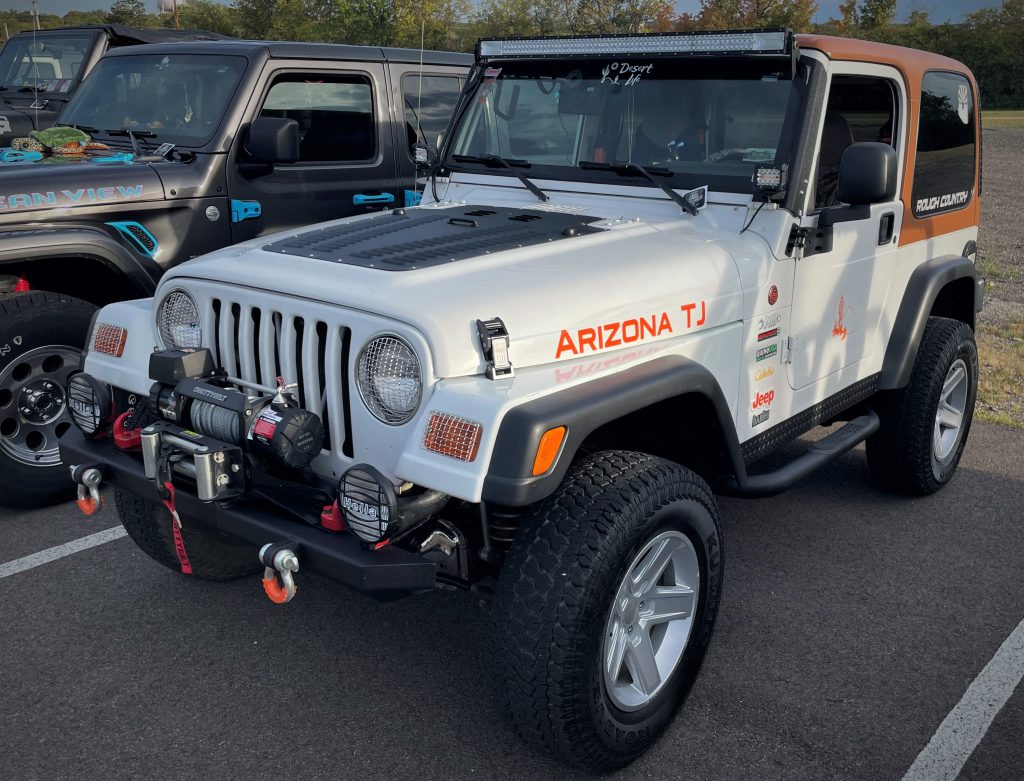 White Jeep TJ Wrangler with louvered Hood