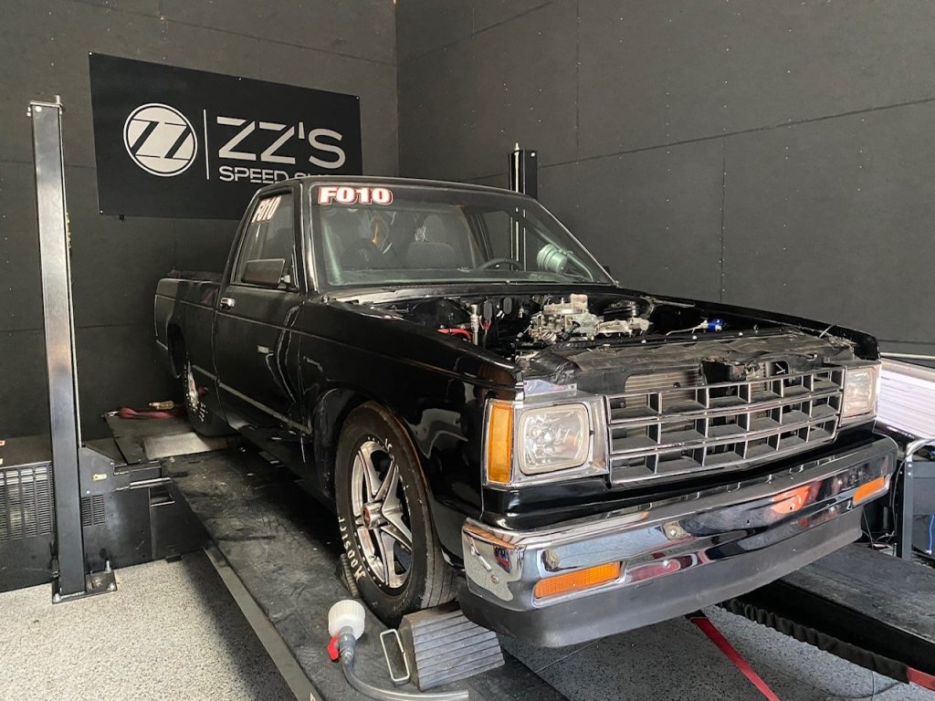 Chevy S-10 truck on chassis dyno