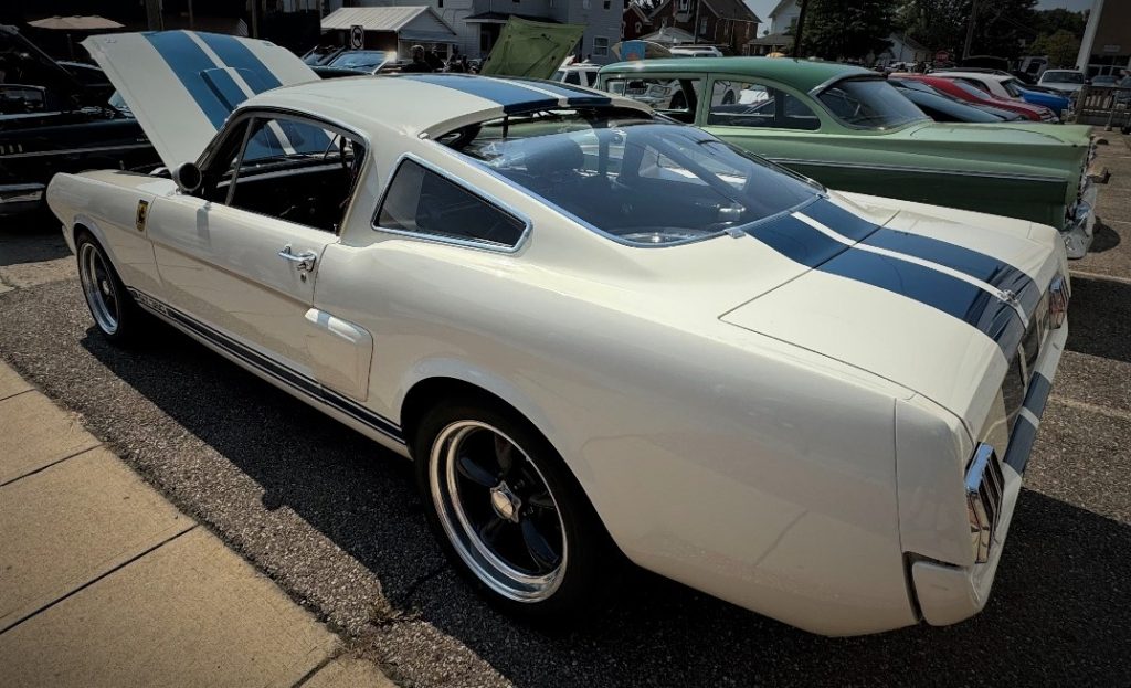 Rear view of a vintage Ford Shelby GT30 Mustang