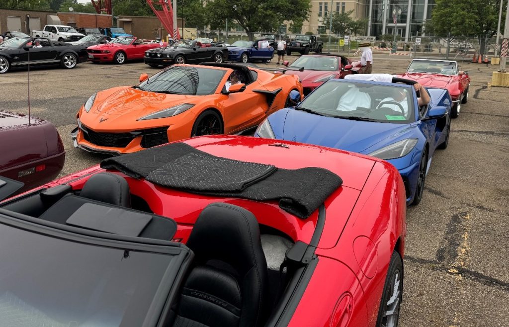 Corvettes lined up before a parade