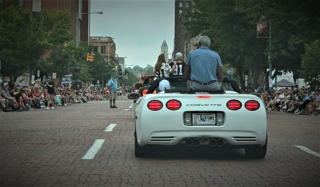 Rear shot of a Corvette in a parade