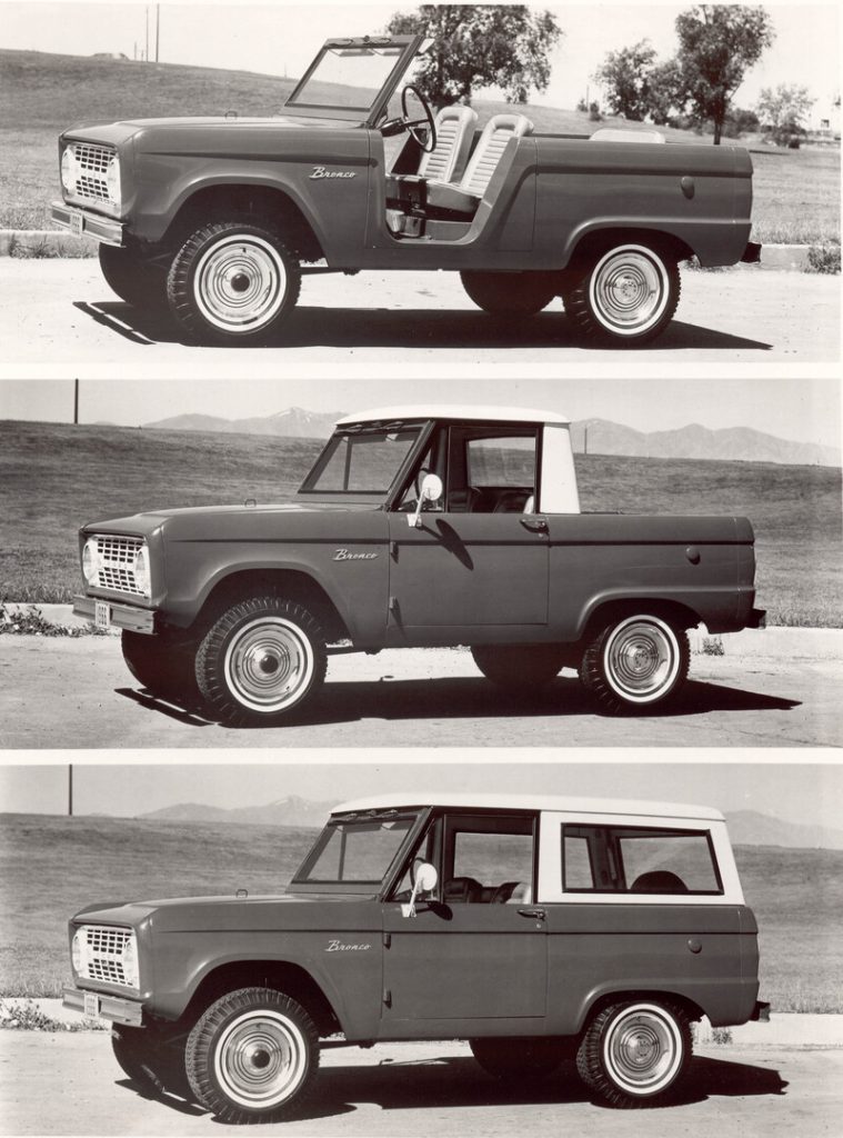 Vintage press photo of the 3 1966 Ford Bronco cab configurations