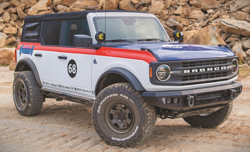 ford bronco in throwback rod hall stroppe livery