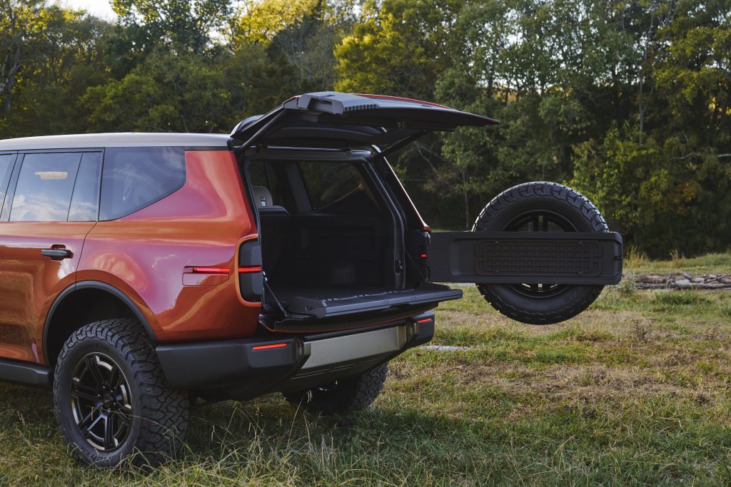 rear view of scout motors traveler with swing out tire carrier