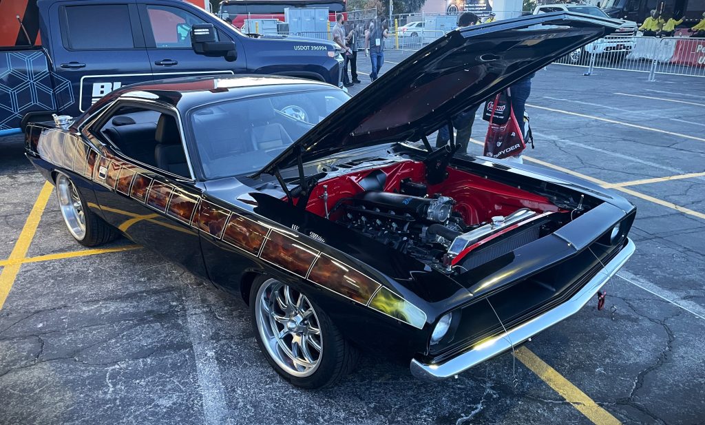 custom plymouth barracuda with hood up