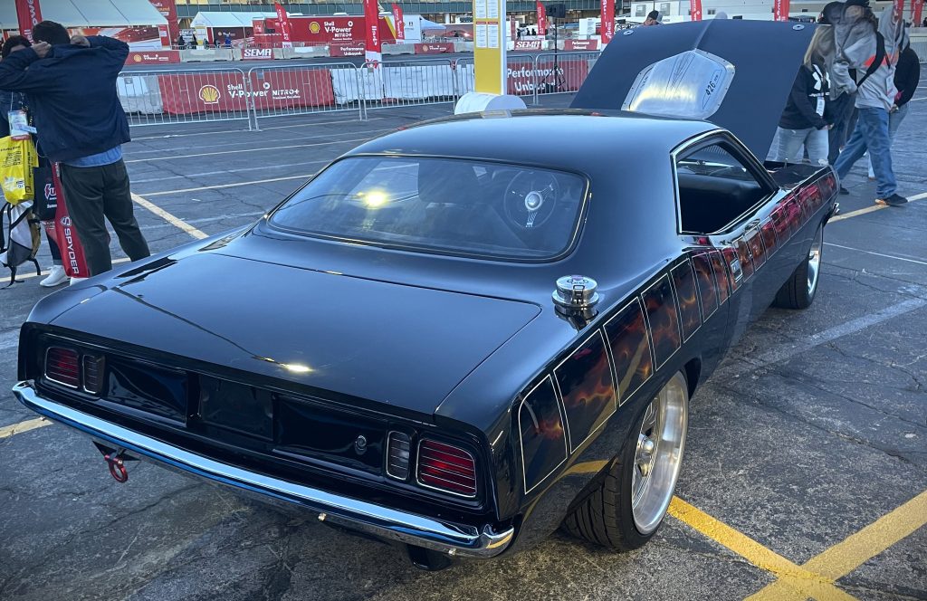 rear view of a custom plymouth barracuda