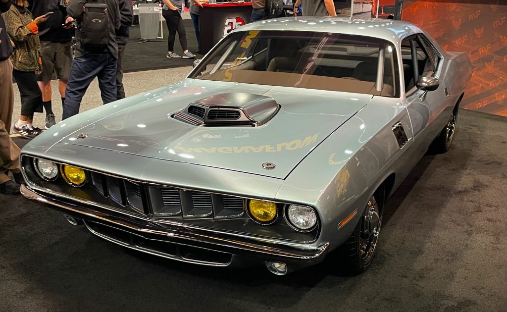 plymouth cuda with shaker hood restomod