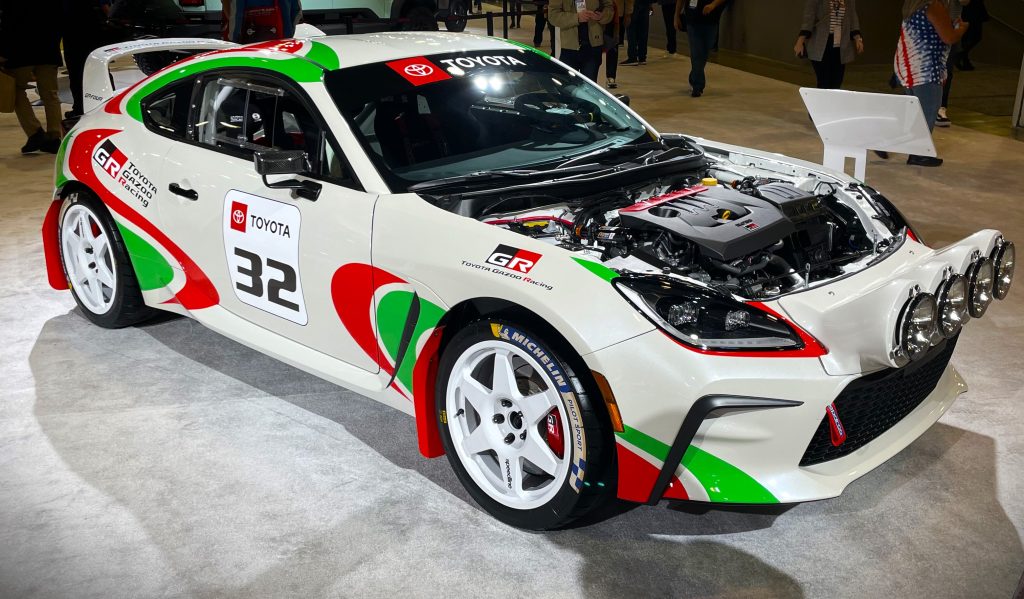 toyota GR86 in throwback castrol rally livery