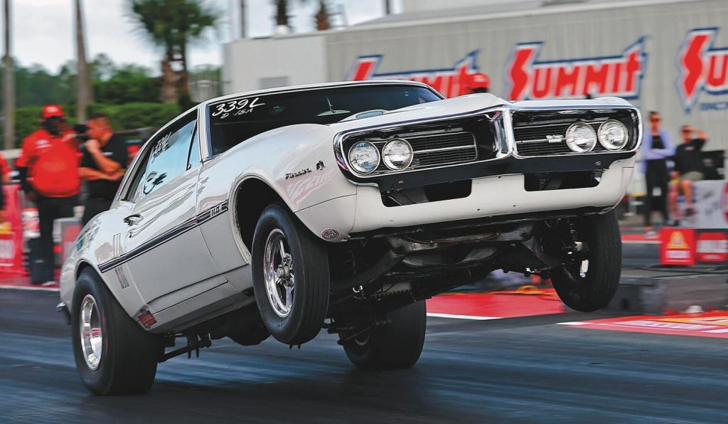 Pontiac Firebird drag race car launching