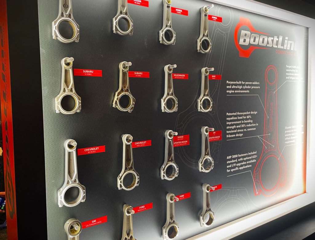 Collection of Boostline Connecting Rods on Display board