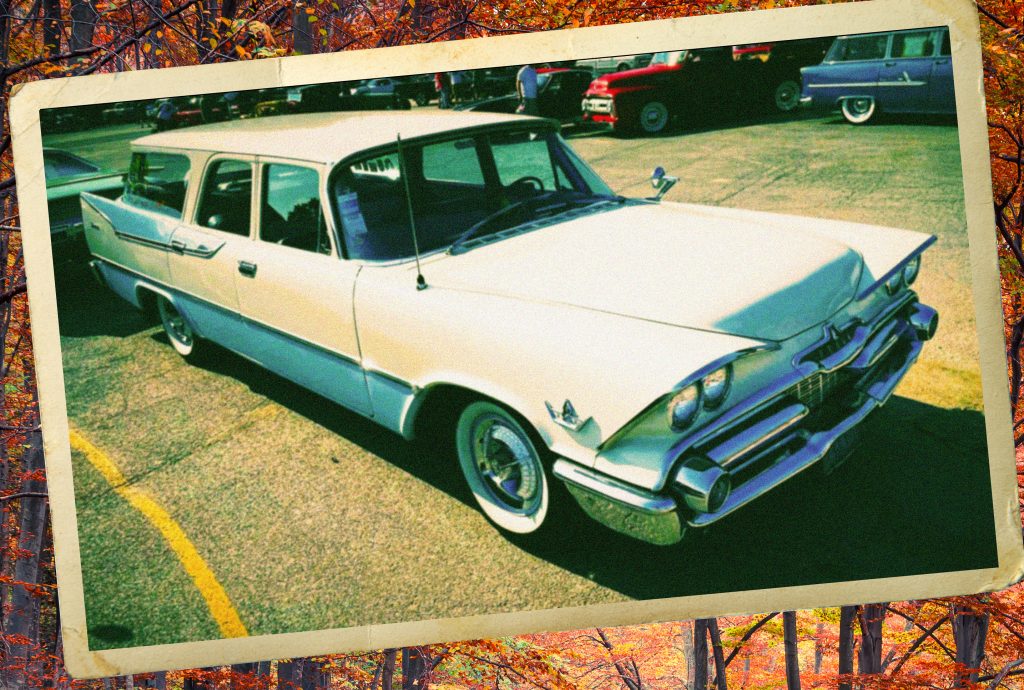 simulated vintage photo of an old dodge station wagon