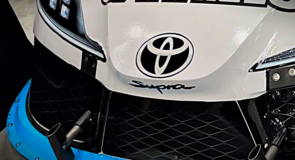 close up of toyota logo on a nhra funny car