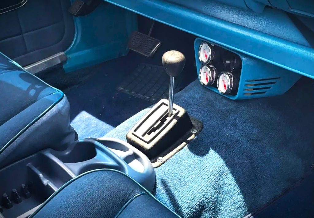 close up of a 1973 amc gremlin console shifter