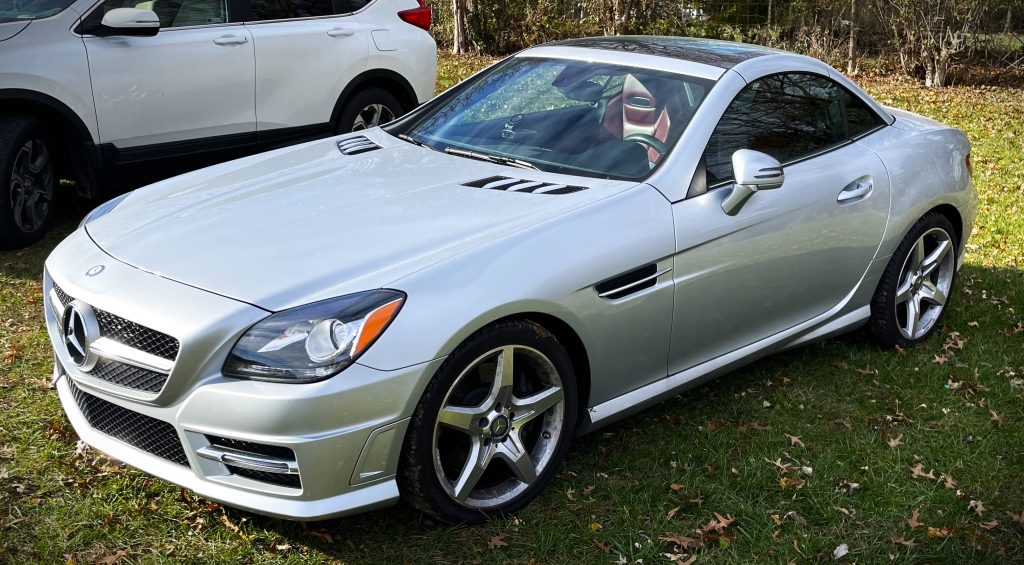 Silver Mercedes SLK 250 Coupe