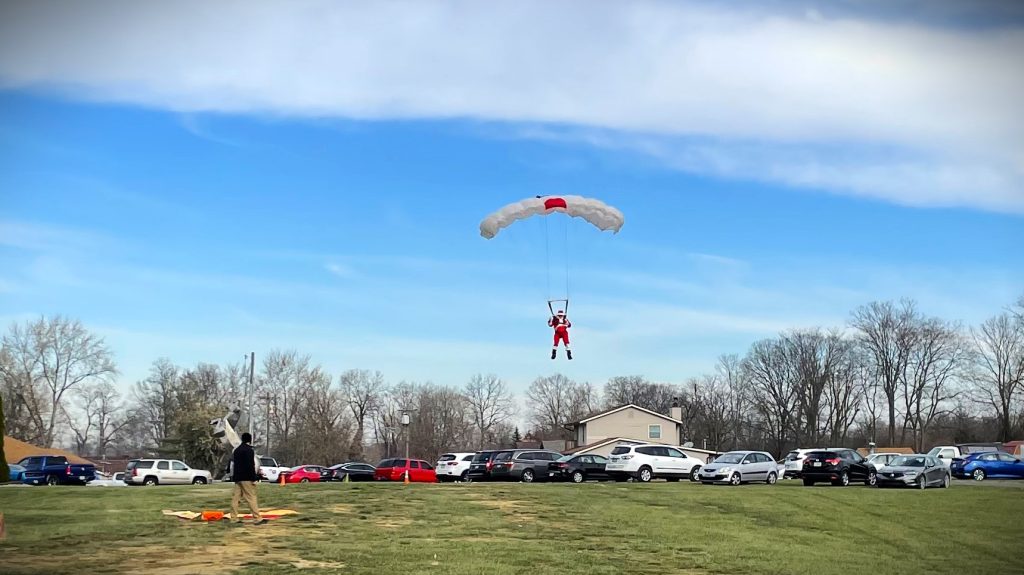 Santa Skydiving with Parachute