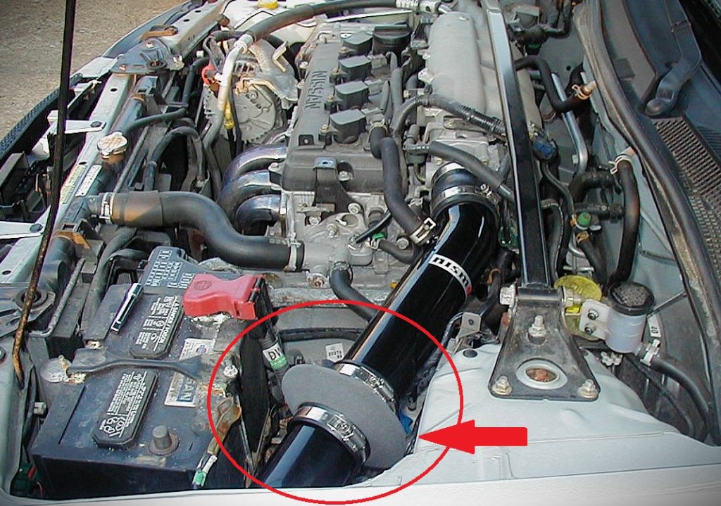 air bypass filter circled in red on a cold air intake